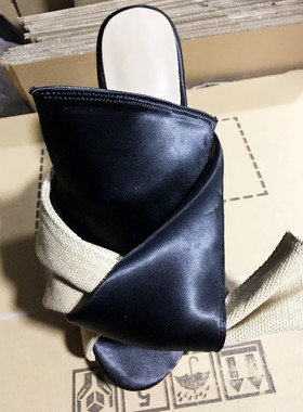 2019silla rulers女拖鞋米色帆布/黑色丝绸布超高跟11厘米粗跟