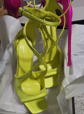 2022夏季新款凉鞋鱼嘴方头超高跟细带玫红黄绿黑白可定制颜色跟高