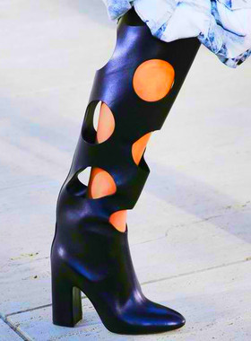 2023新款凉靴镂空真皮超高粗跟圆头可定制颜色套筒透气舒适女鞋靴