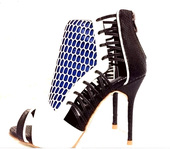 女高跟女细跟拼色镂空蛇纹鱼嘴后拉链夜店走秀鞋 凉鞋 2020新款 小众