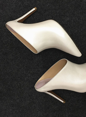 2021新女鞋尖头后空超高跟象牙白百搭款8厘米10厘米11黑白色牛皮