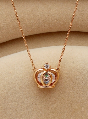 欧美皇冠镀18K玫瑰金色镶嵌椭圆形人工钻石短款项链锁骨链首饰品