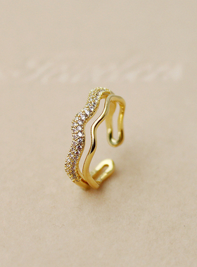 轻奢镀14k真金ins开口可调节戒指