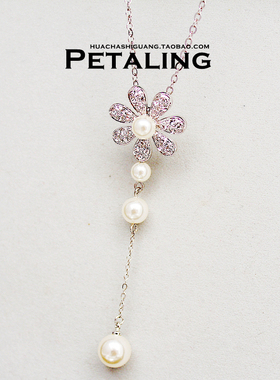 日系水钻花朵配饰项链新品