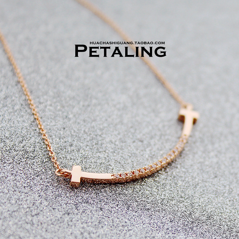 大牌同款镀18k玫瑰金项链微镶锆石微笑笑脸项链锁骨链短款首饰品