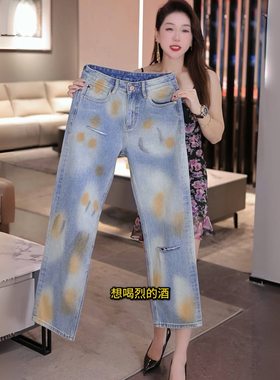 INTI秋冬美式泼墨彩绘涂鸦破洞宽松直筒大裤脚阔腿裤潮男士牛仔裤