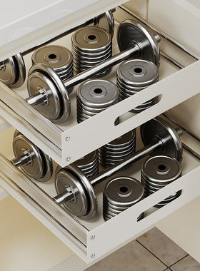 橱柜内碗碟拉篮食品级pp抽拉式收纳滑轨抽屉免钉3节轨道托盘置物