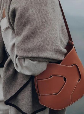 LVSE新款女士法国小众包包牛皮革编织扭结包时尚欧美风单肩斜挎包