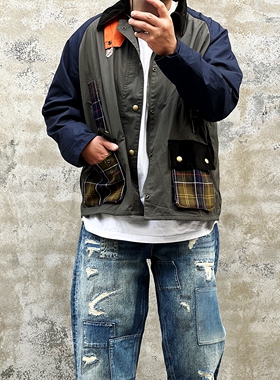 英式血脉 平替Barbou格子拼接多袋复古Vintage猎装外套夹克无腊