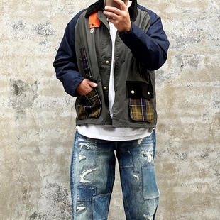 英式血脉 平替Barbou格子拼接多袋复古Vintage猎装外套夹克无腊