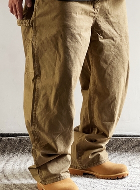 Ben's制品 日系Vintage复古泥染水洗做旧宽松直筒伐木工装休闲裤