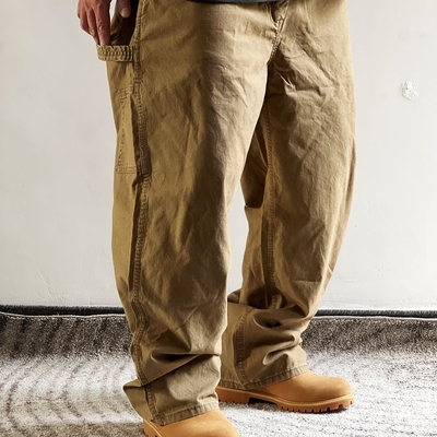 Ben's制品 日系Vintage复古泥染水洗做旧宽松直筒伐木工装休闲裤