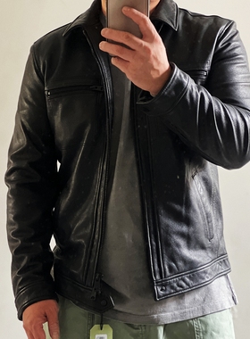 Brad Pitt同款AS英伦老钱风合身进口植鞣山羊真皮翻领皮衣粗犷潮