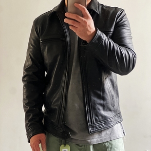 Brad AS英伦老钱风合身进口植鞣山羊真皮翻领皮衣粗犷潮 Pitt同款