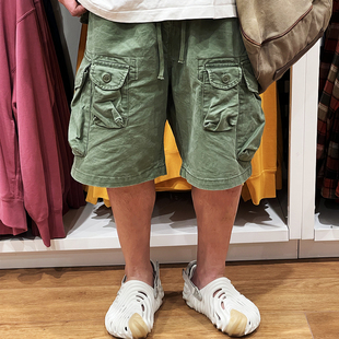 冈山激流 日系西山彻风格重工做旧水洗多袋宽版廓形工装五分短裤