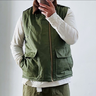 原装 vintage复古二战军风船员甲板夹棉马甲背心重磅旧布合身 双RL