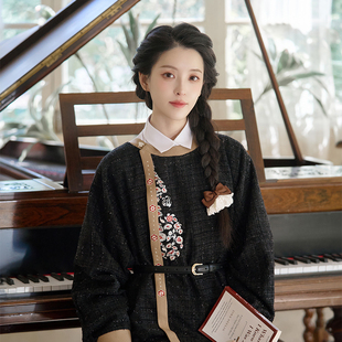 五弦檀音 清水溪汉初国风汉服圆领弓袋袖秋冬保暖改良八分马面裙