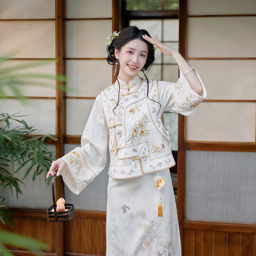 宋韵花鸟 清水溪汉初原创设计国风旗袍女新中式重工刺绣改良马甲