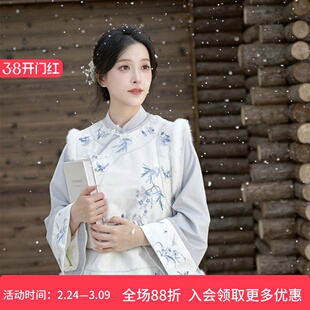 永乐清歌 清水溪国风新中式女装秋冬刺绣马甲保暖显瘦百搭