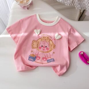 女童夏天短袖t恤2026新款夏装儿童小女孩薄款洋气宽松半袖棉T上衣