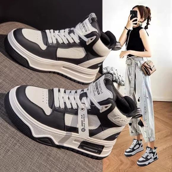 高帮小白鞋女鞋2025秋冬新款爆款真皮厚底熊猫休闲运动老爹棉鞋子,女鞋,高帮鞋,淘宝优惠券,粉丝福利购,淘宝优惠卷