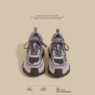 新款 休闲老爹鞋 厚底阿甘鞋 透气炸街网红运动鞋 女灰色网面爆款 夏季