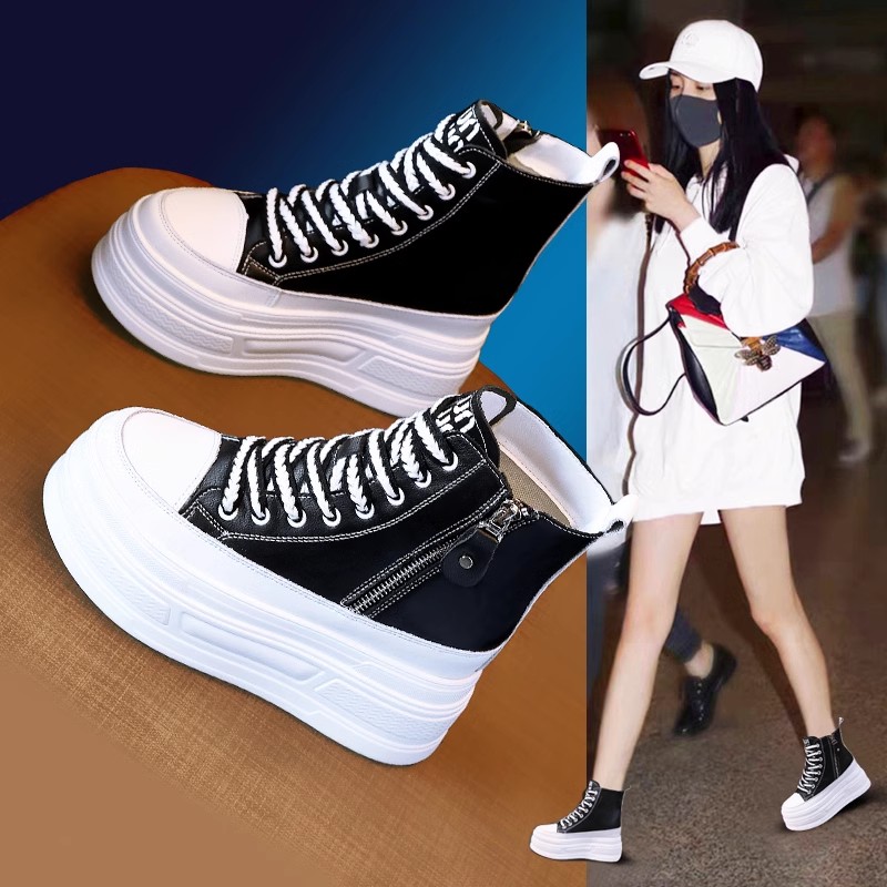 高帮小白鞋女内增高2024新款