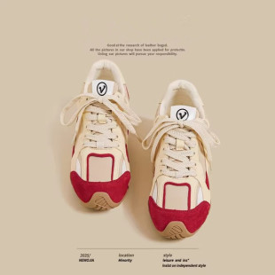 女爆款 红色平底超火透气阿甘运动老爹鞋 春季 小白鞋 新款 复古德训鞋