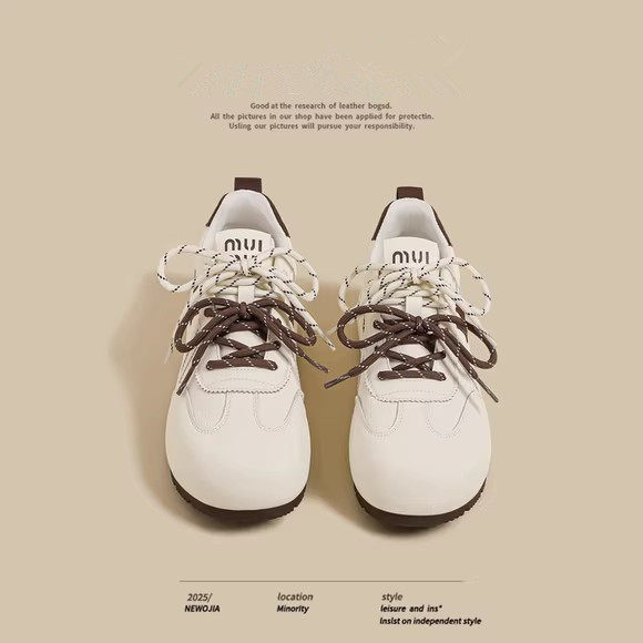 春季新款厚底德训休闲鞋女爆款棕色双鞋带老爹运动板鞋休闲阿甘鞋