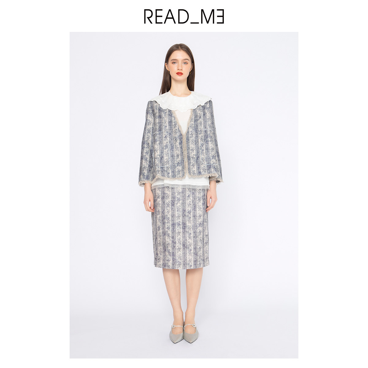 readme读我春新款女士外套宽松无领开衫半身裙复古印花70602117_虎窝淘