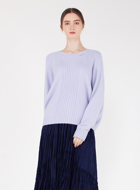 readme读我女秋冬新款蓝色套头兔毛保暖简约高级针织衫B30236446