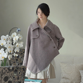 READ_ME读我文艺不对称下摆偏门襟截短设计感羊毛大衣B60919316