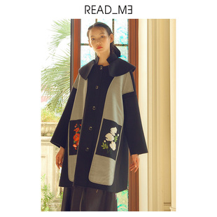 商场同款readme读我秋冬女绣花大衣外套宽松羊毛妈妈装60923331