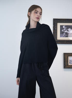 READ_ME读我女士高领挂肩黑色短针织套头衫B11111228