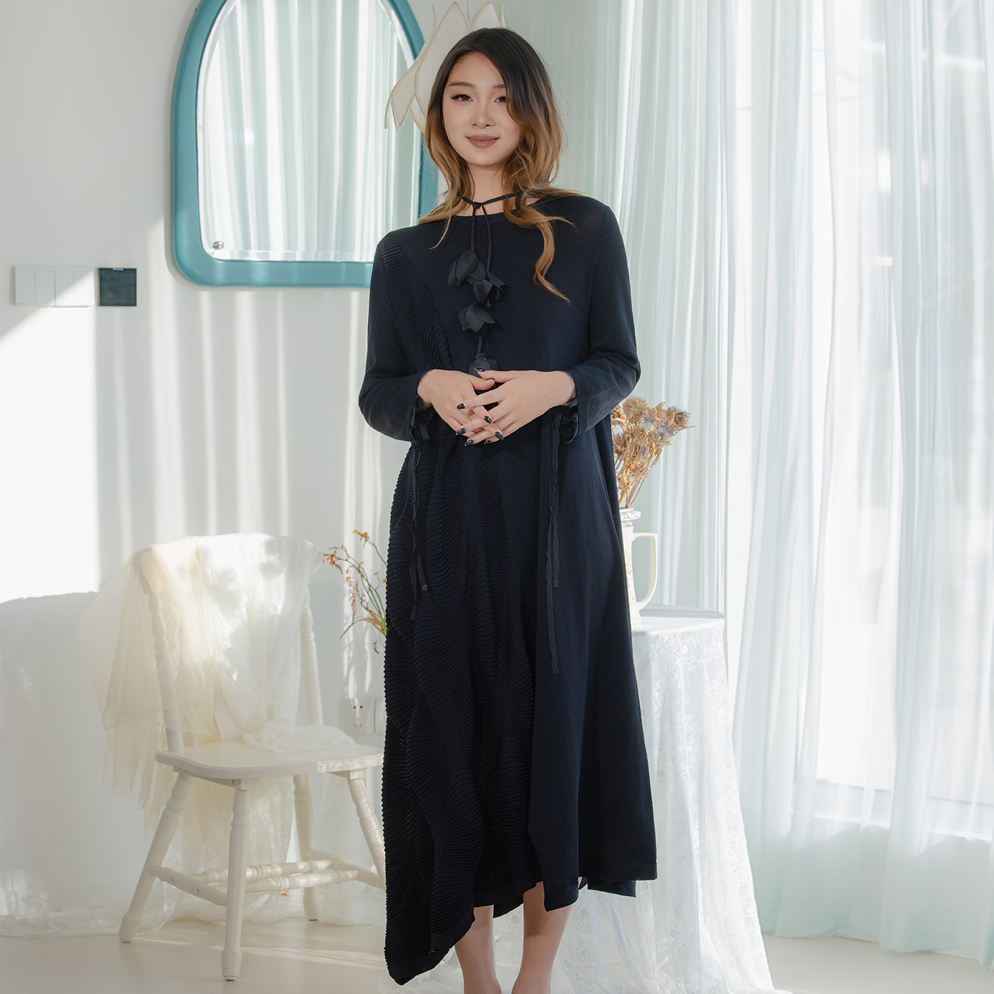 README套头圆领针织长裙