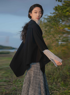 READ_ME读我黑/米灰连围巾羊毛针织开衫B80265446