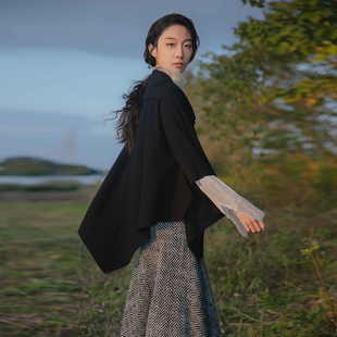 READ_ME读我黑/米灰连围巾羊毛针织开衫B80265446