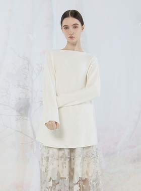 Readme读我秋冬新品女白色绵羊毛玉米目袖提花套衫毛衣B10241446