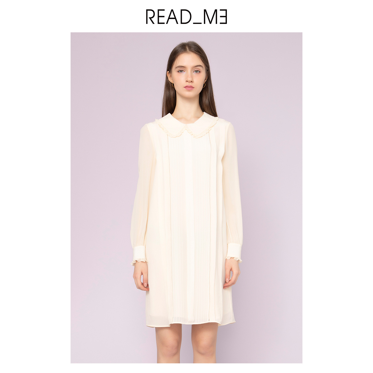 readme读我春夏复古女士真丝长袖荷叶边少女连衣裙70816221
