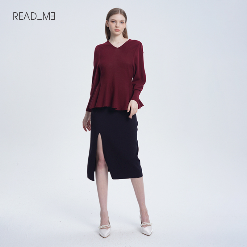 readme棉套头V领菱形镂空针织衫