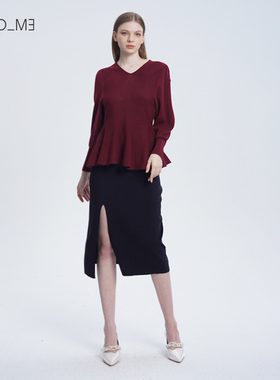 readme读我V领新年红针织镂空袖套衫50210240