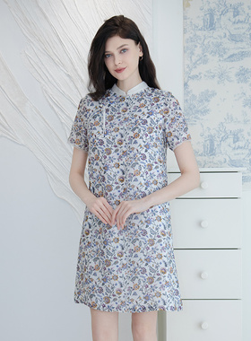 READ_ME读我短袖立领中式印花小A连衣裙B90870523
