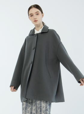 READ_ME读我复古宽松直身剪边羊毛方领中长款大衣B10918414