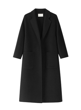 Readme读我秋冬新品女士经典黑色毛呢外套领偏窄领边B10939625