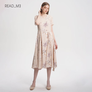 Readme读我23春夏新品素雅印花知性真丝连衣裙50811213