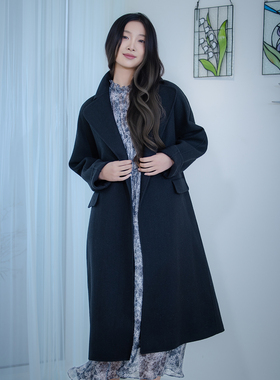 READ_ME读我黑色经典翻驳领直身显高百搭双面呢羊毛大衣G10943288