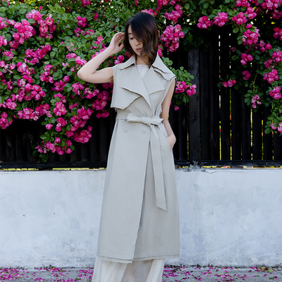 README无袖驳领长款风衣