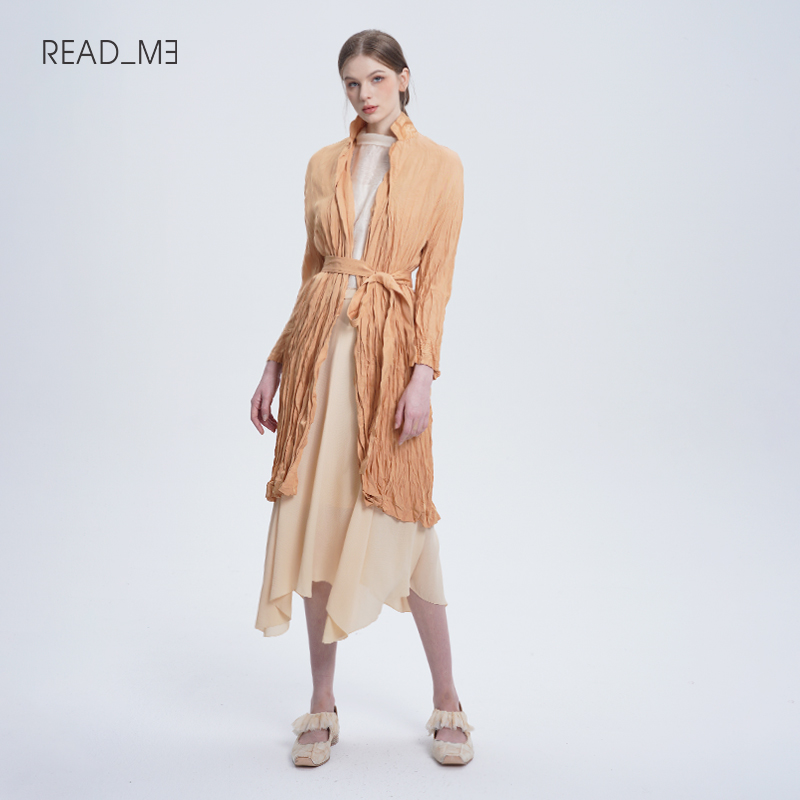 reame翻领压褶修身风衣