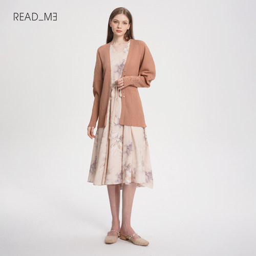readme醋纤百搭橘色针织开衫