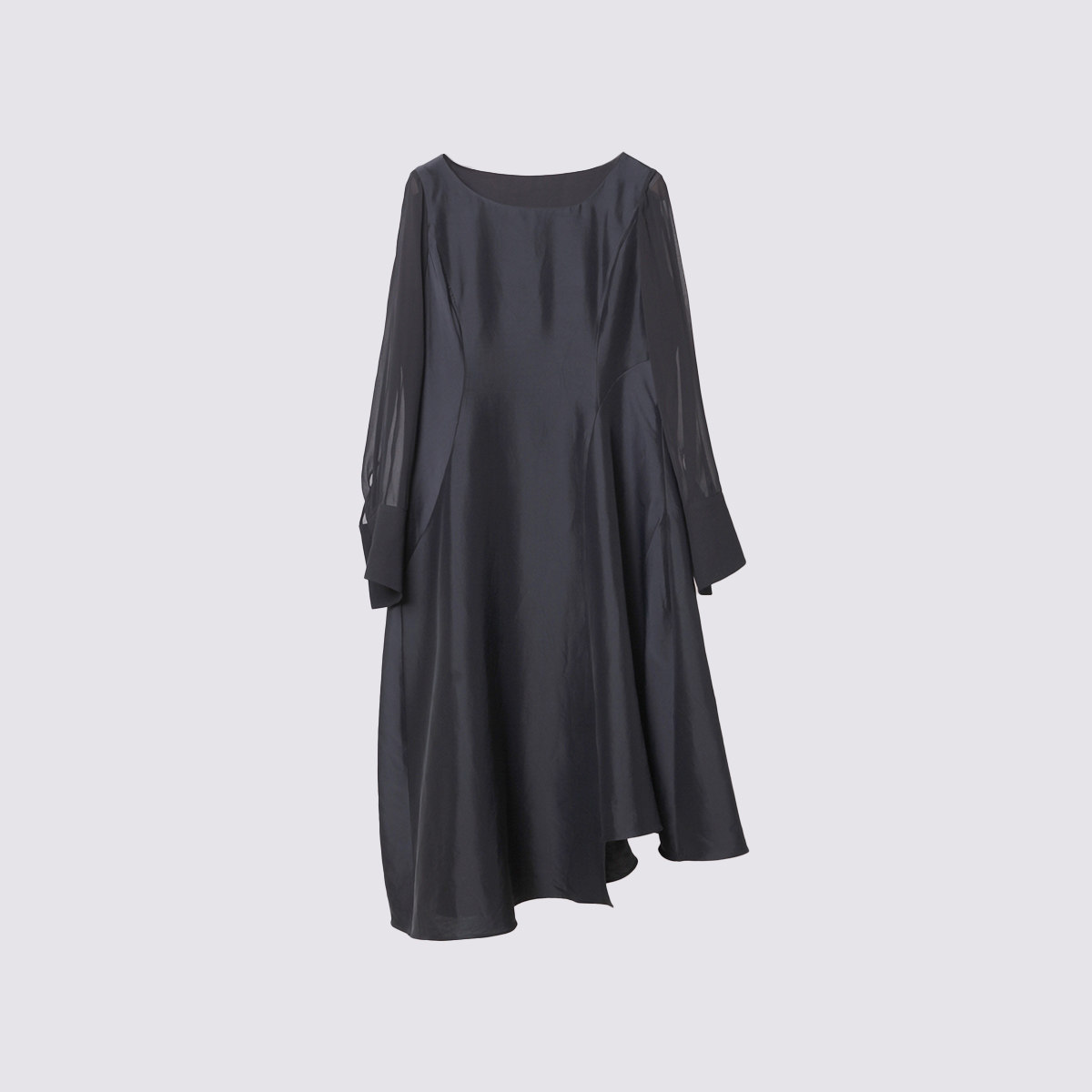 readme读我女士经典黑修身飘逸显瘦长袖连衣裙50801101